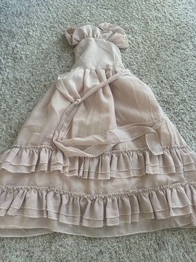 Ruffled Strapless Chiffon Dress in tan